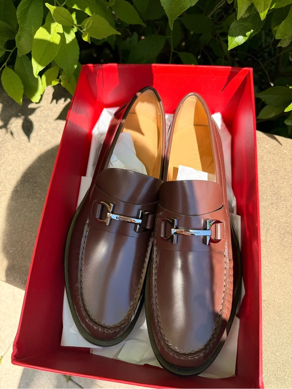Salvatore Ferragamo Fort Brown Leather Gancini Bit Loafers 11 E (Narrow) Italy